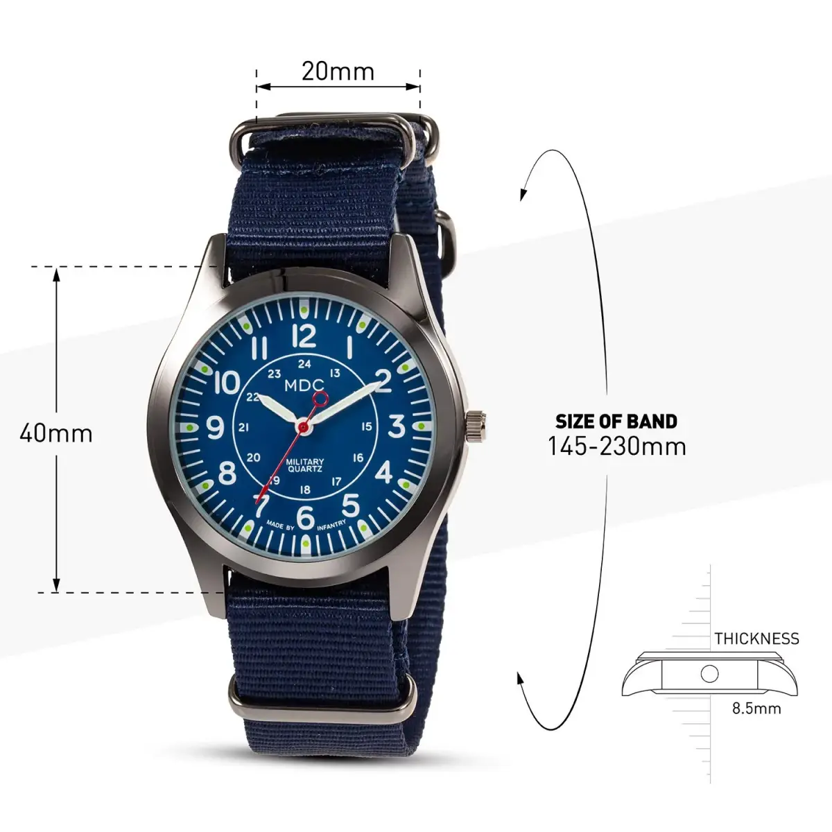 Infantry MDC Men's Field Watch 40mm Blue Nylon Strap | Japanese Quartz Movement - view 6