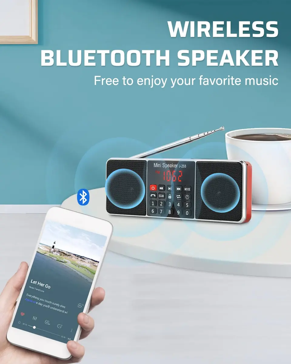 PRUNUS J-288 Portable Radio AM FM Bluetooth Speaker | 56cm Long Antenna, 10H Playtime, 5-in-1 Stereo Sound - view 3