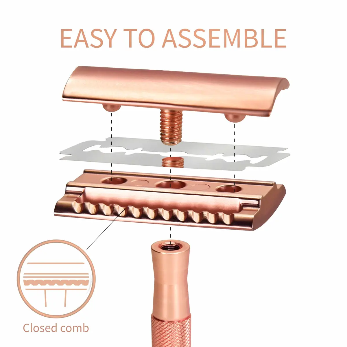 Bambaw Safety Razor for Women with 5 Double Edge Blades | Eco-Friendly, Reusable & Plastic-Free Rose Gold - view 3
