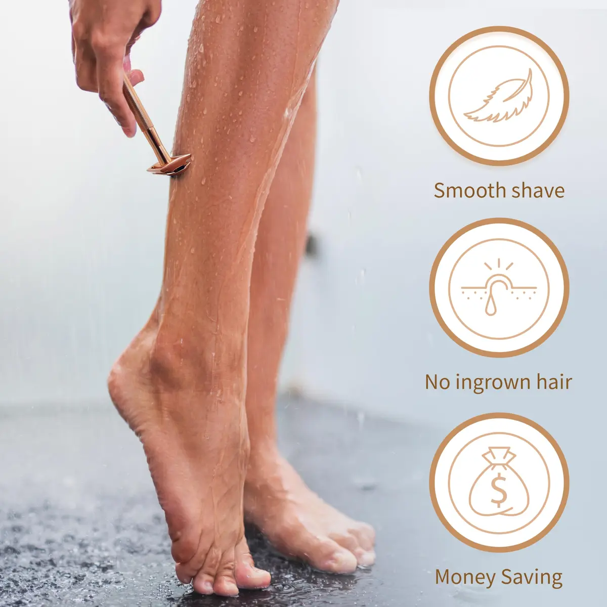 Bambaw Safety Razor for Women with 5 Double Edge Blades | Eco-Friendly, Reusable & Plastic-Free Rose Gold - view 4