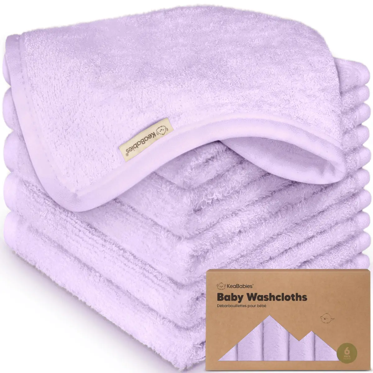 KeaBabies Baby Washcloths 10x10 in Soft Lilac | Ultra-Soft Bamboo Face & Body Cloths - main product image