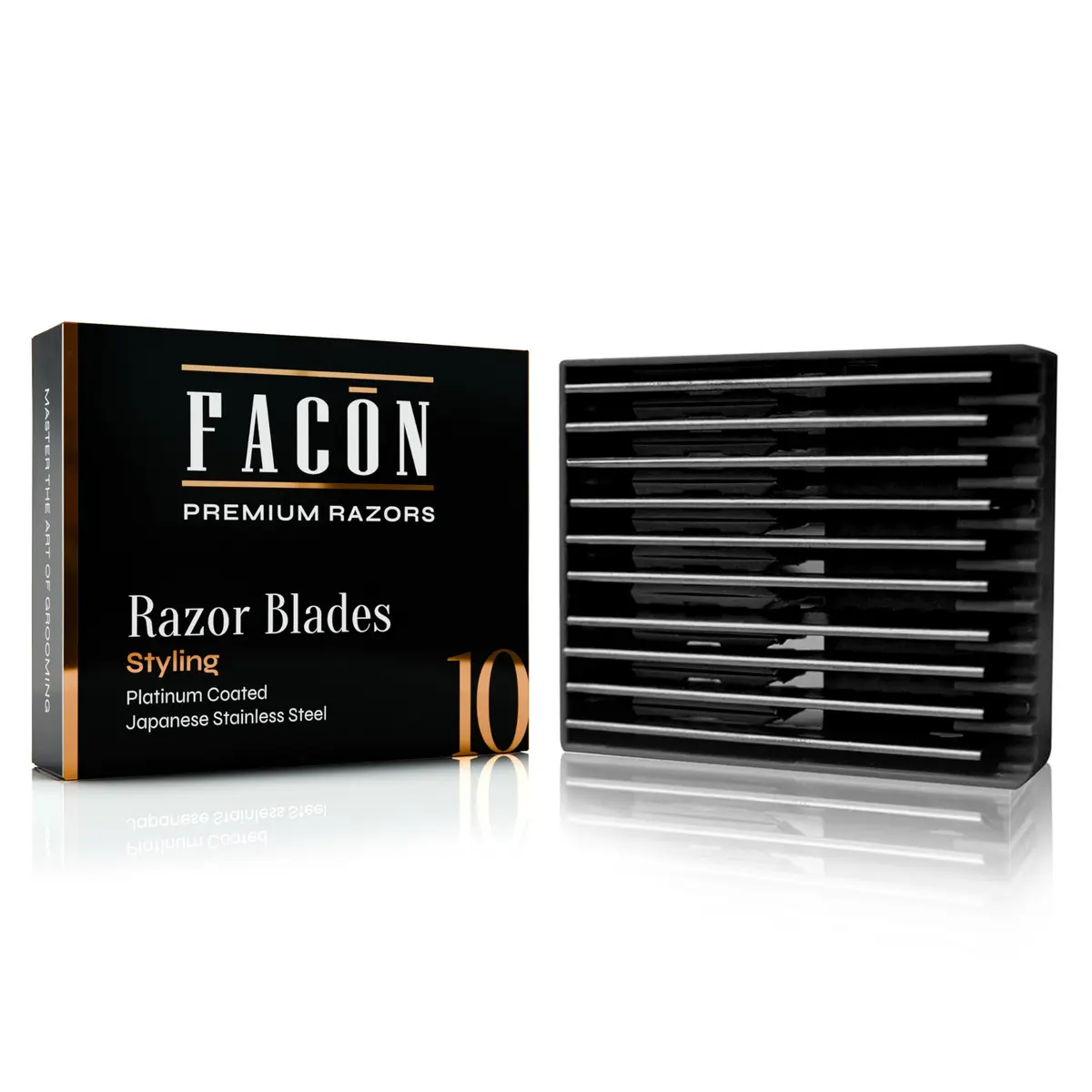 FACON Professional Hair Styling Razor Replacement Blades 10 Count | Precision Japanese Stainless Steel - main product image