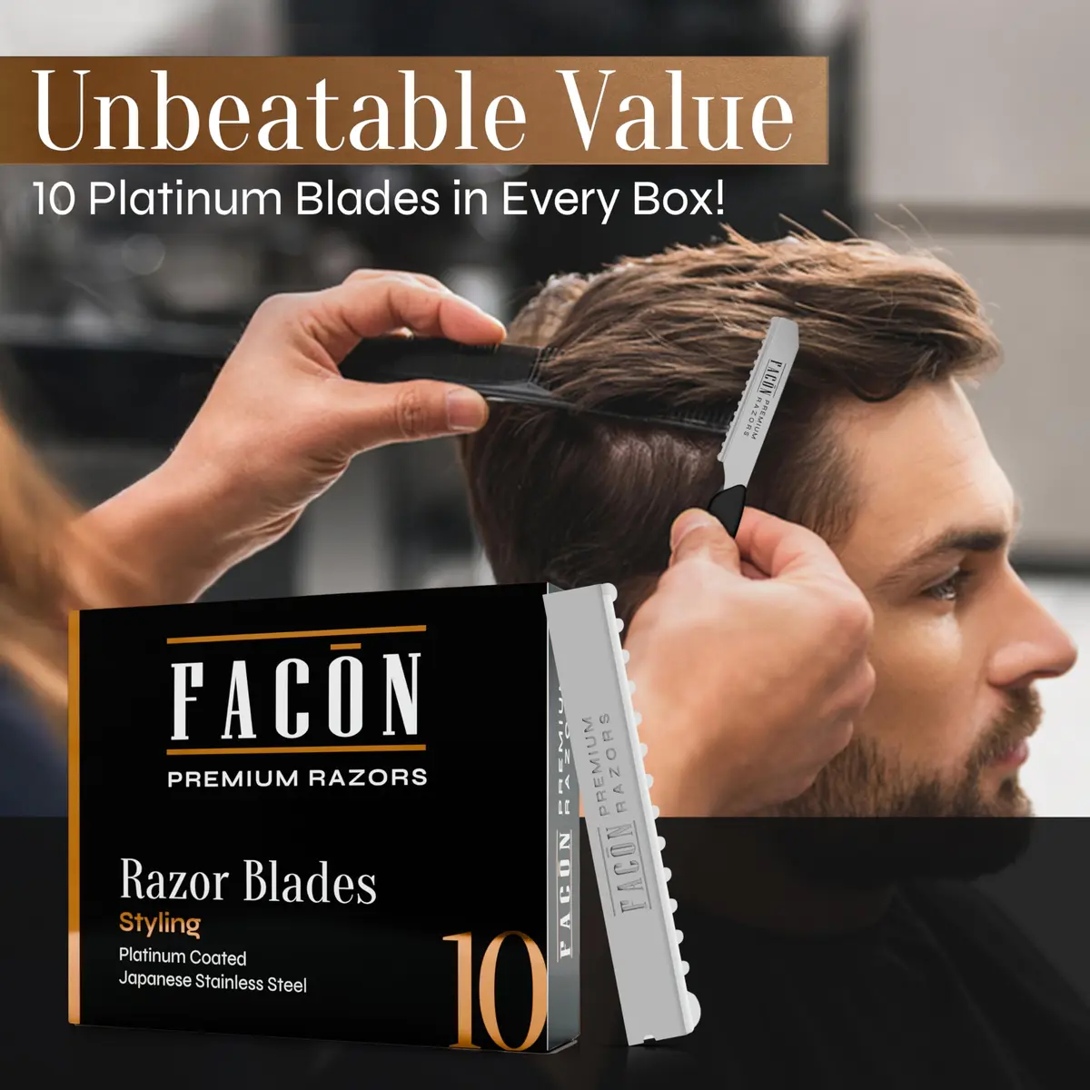 FACON Professional Hair Styling Razor Replacement Blades 10 Count | Precision Japanese Stainless Steel - view 5