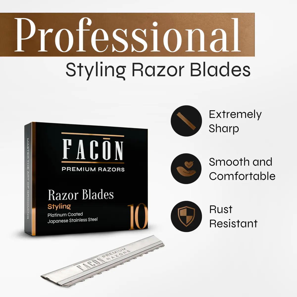 FACON Professional Hair Styling Razor Replacement Blades 10 Count | Precision Japanese Stainless Steel - view 2