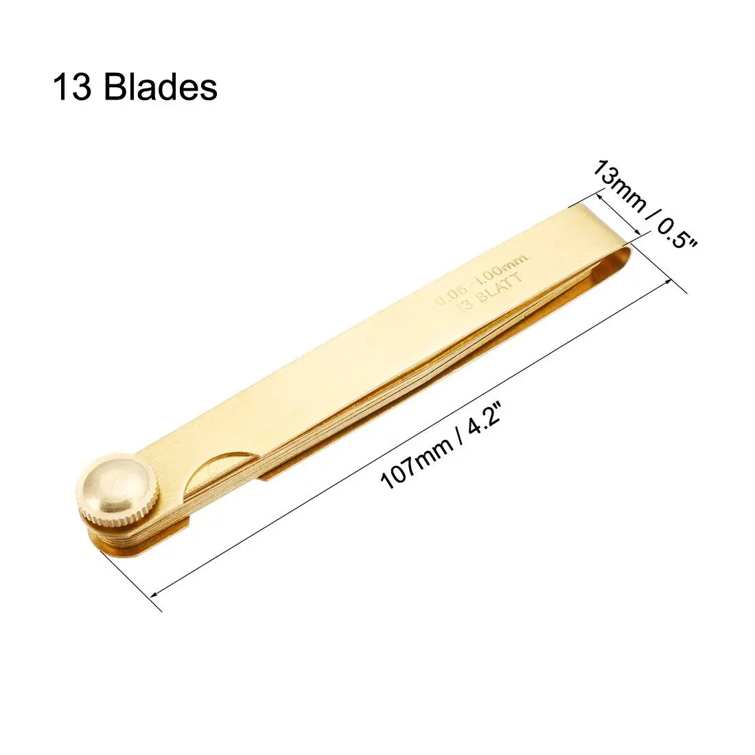 uxcell Metric Thickness Feeler Gauge 0.05-1mm 13 Blades Brass Measuring Tool | Precision Measurement for Gaps - view 3