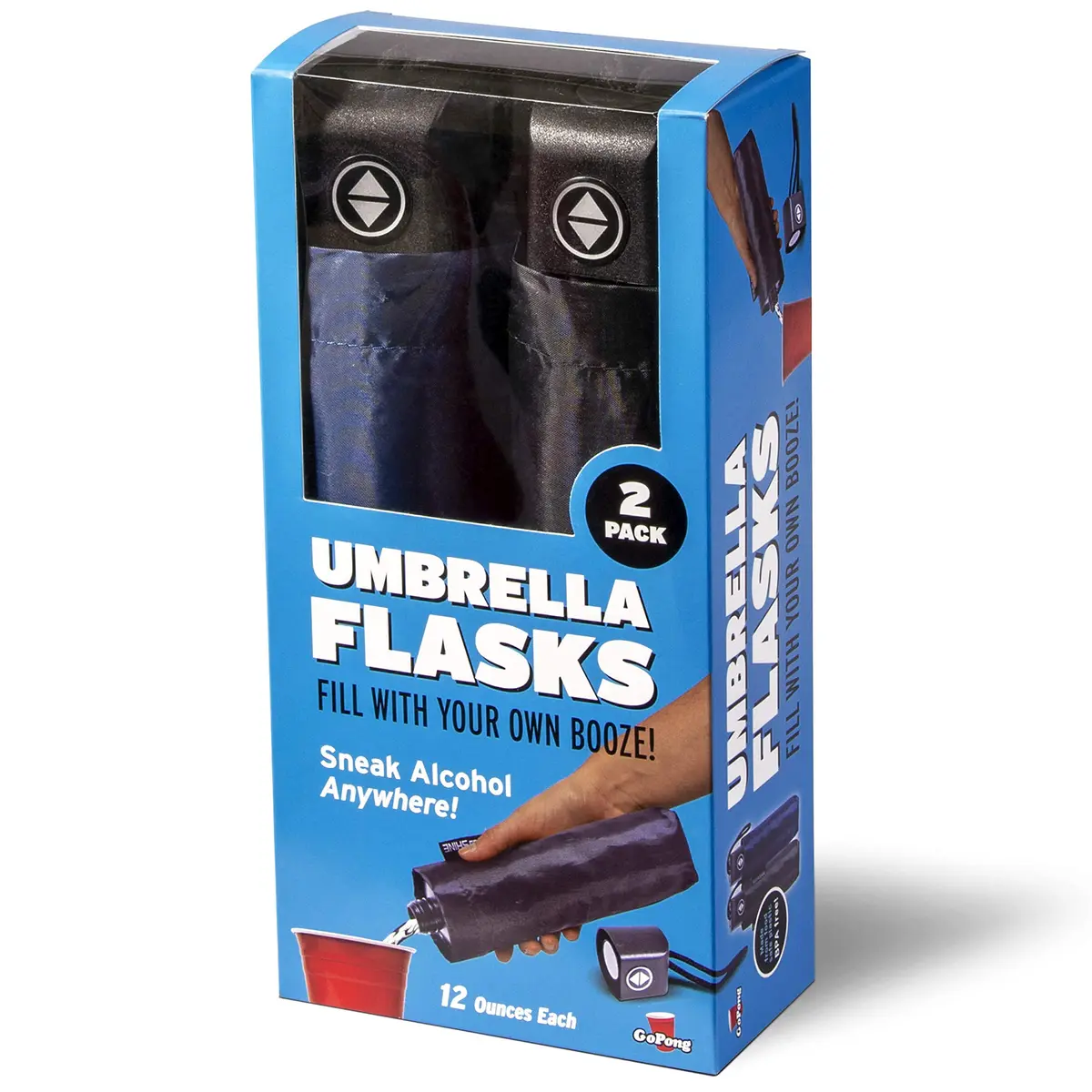 GoPong Rain or Shine Umbrella Flask 2 Pack (24 oz Total) | Hidden Alcohol Travel Flasks with Funnel & Spout - view 7