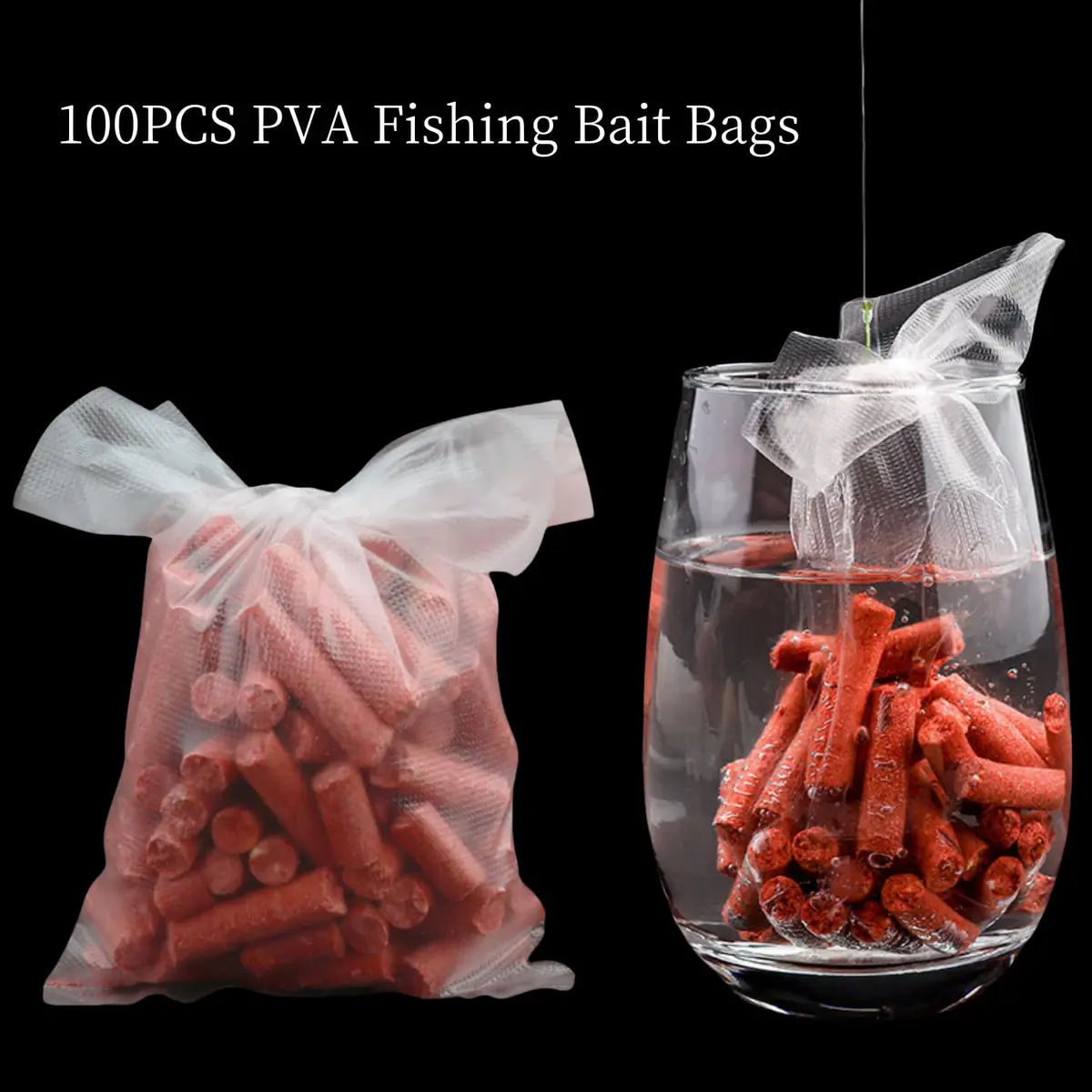 APZDFGIFCD 100Pcs PVA Water Soluble Fishing Bait Bags 10cm x 14cm | Dissolves Quickly in Cold Water - view 5