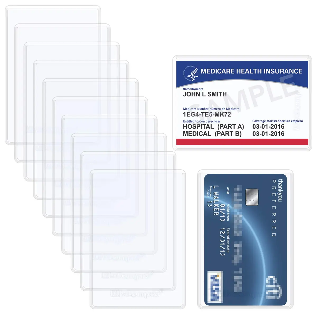 Wisdompro 10 Pack Card Document Sleeves | Clear PVC Medicare Card Protectors (3.54x2.44 Inches) - main product image