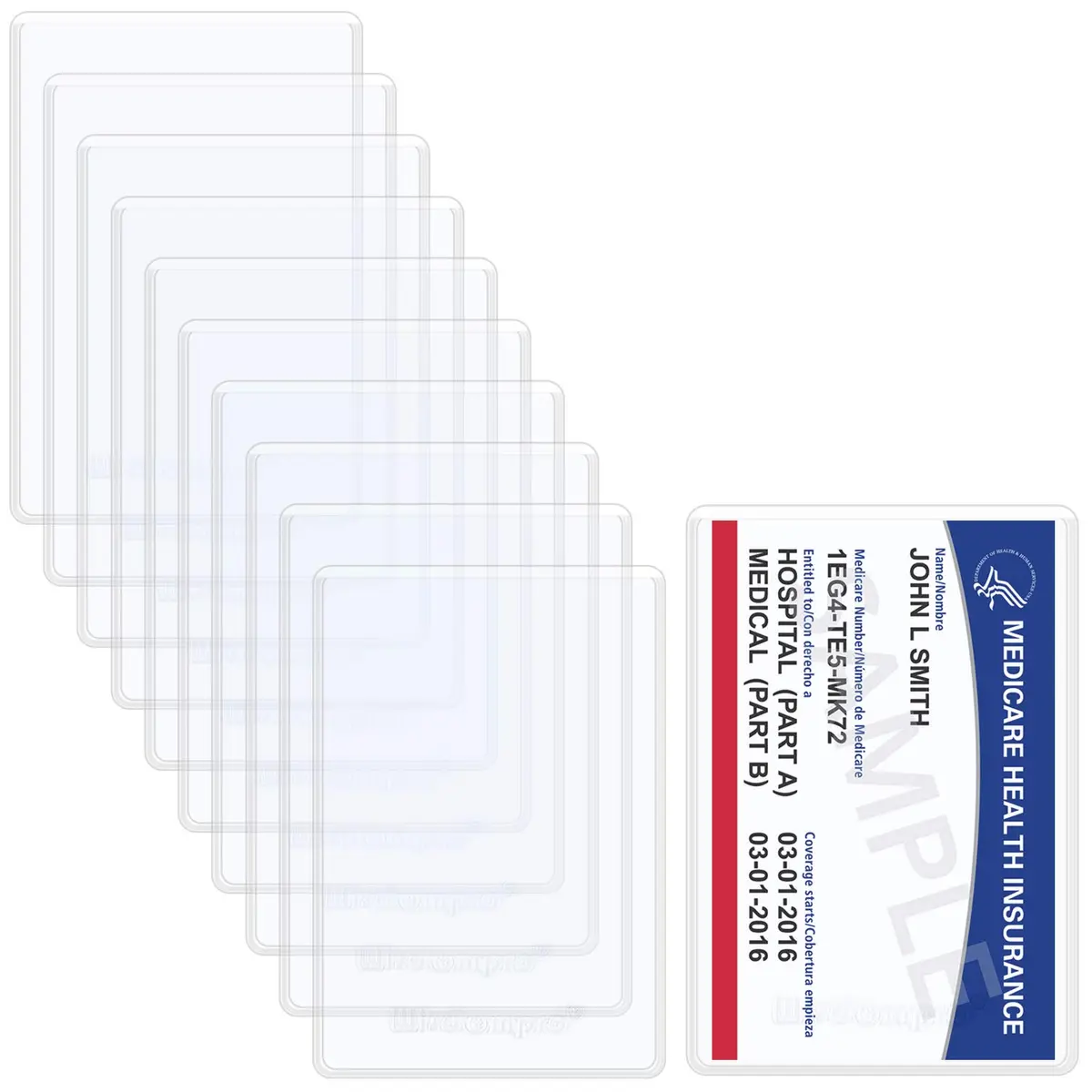 Wisdompro 10 Pack Card Document Sleeves | Clear PVC Medicare Card Protectors (3.54x2.44 Inches) - view 8