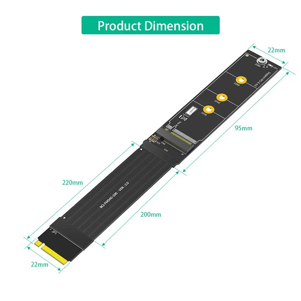 Sintech M.2 NVME Extender,NGFF M-Key PCIe 3.0/4.0 SSD Extension Card with 20cm Soft-PCB Cable - view 5