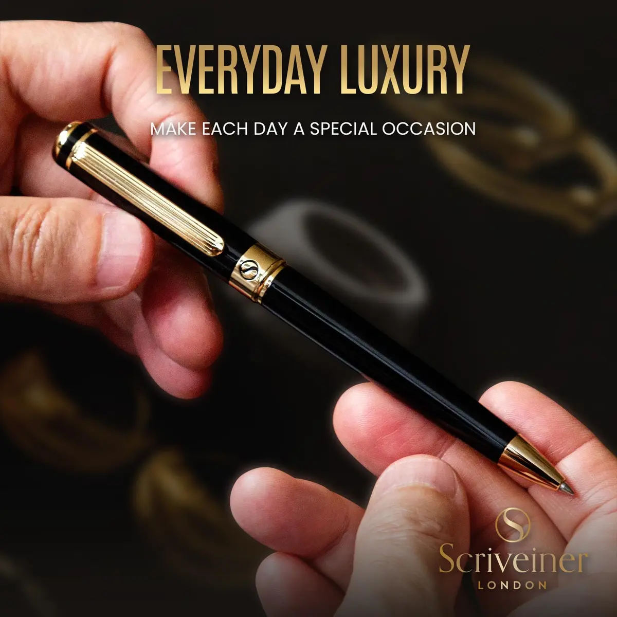 Scriveiner Black Lacquer Ballpoint Pen -Luxury Executive Brass Writing Instrument, Gold Plated, Schmidt Refill, Gift Set (1 Count, 140mm) - view 5