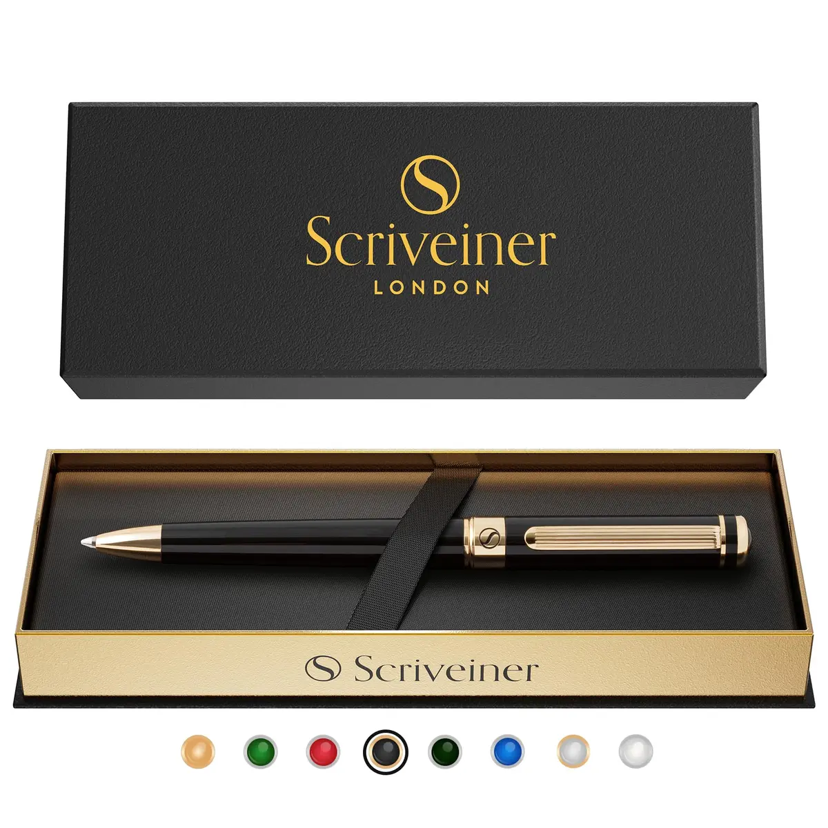 Scriveiner Black Lacquer Ballpoint Pen -Luxury Executive Brass Writing Instrument, Gold Plated, Schmidt Refill, Gift Set (1 Count, 140mm) - main product image