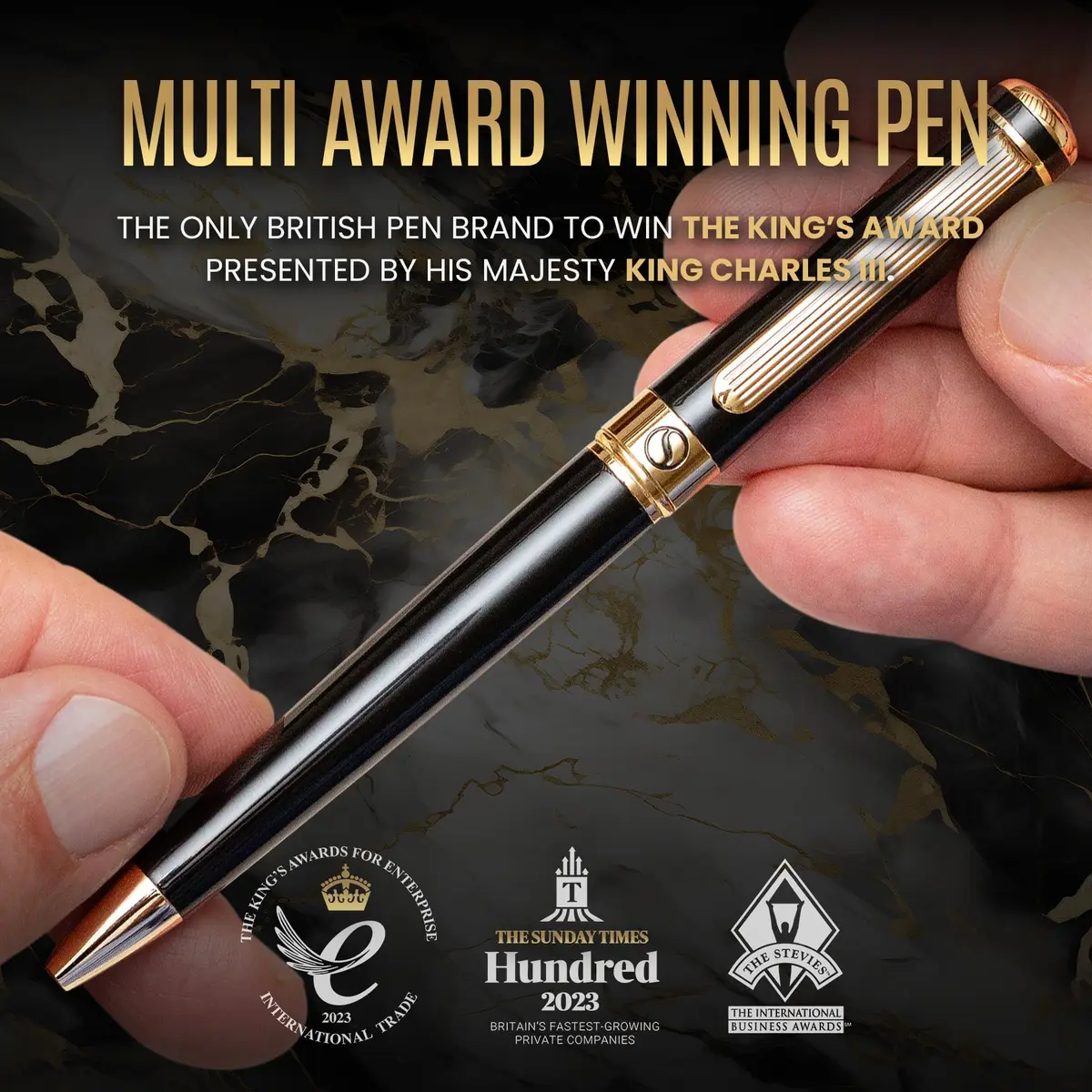 Scriveiner Black Lacquer Ballpoint Pen -Luxury Executive Brass Writing Instrument, Gold Plated, Schmidt Refill, Gift Set (1 Count, 140mm) - view 7