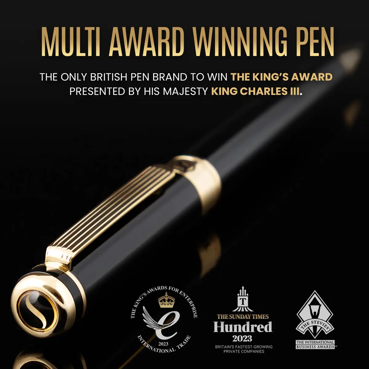 Scriveiner Black Lacquer Ballpoint Pen -Luxury Executive Brass Writing Instrument, Gold Plated, Schmidt Refill, Gift Set (1 Count, 140mm) - view 2
