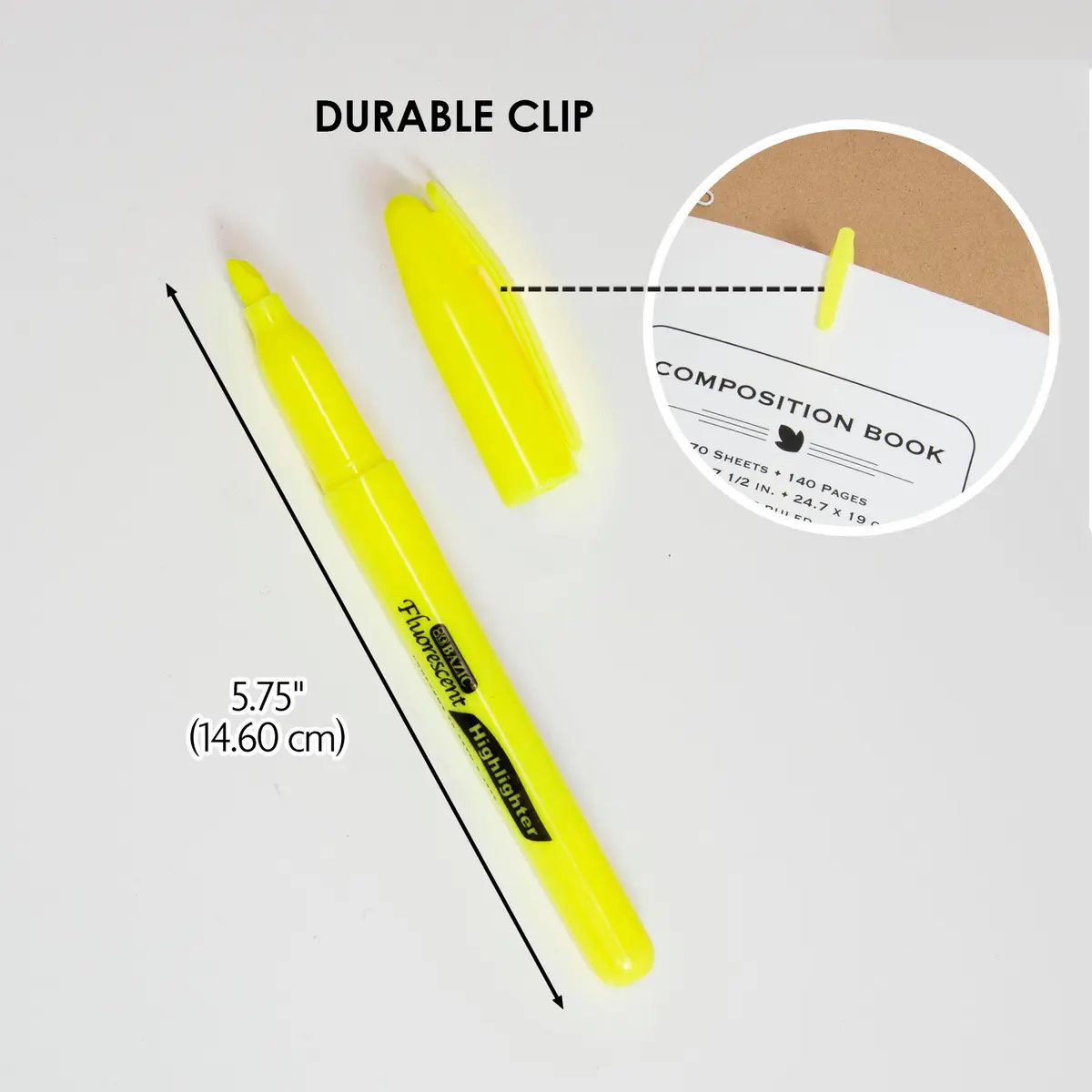 BAZIC PRODUCTS Yellow Pen Style Highlighters 5 Ct | Chisel Tip, Fluorescent Yellow, Pen-Style, Bulk Pack - view 2