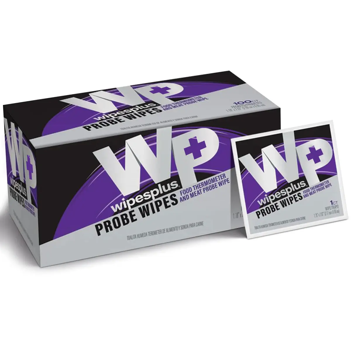 WIPESPLUS Thermometer Sanitizing Wipes - Probe Wipe Sachet - 100 Count | Food Contact Safe, No-Rinse Formula - main product image