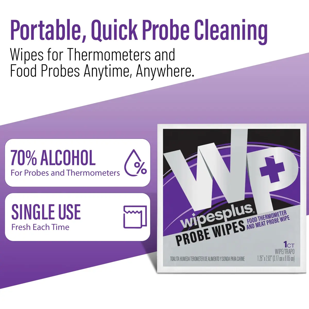 WIPESPLUS Thermometer Sanitizing Wipes - Probe Wipe Sachet - 100 Count | Food Contact Safe, No-Rinse Formula - view 3