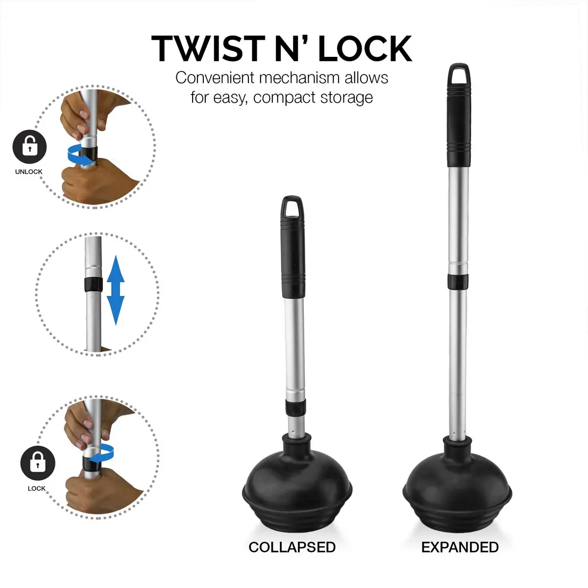NEIKO Toilet Plunger Set, 4 Piece | All-Angle Design with Telescopic Handle for Bathroom - view 2