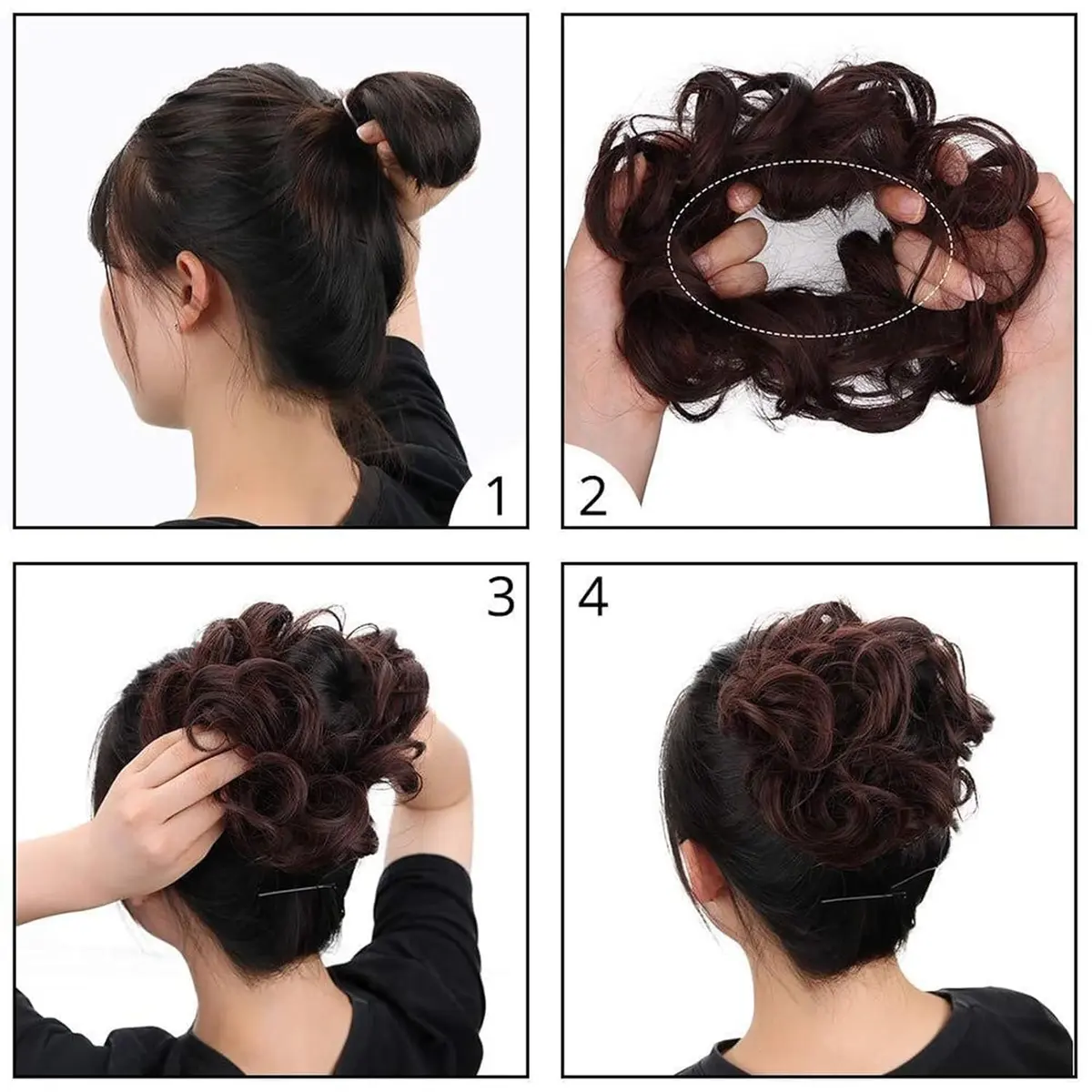 MORICA 2PCS Messy Bun Hair Piece for Women, Natural Black | Thick Volum Bun Synthetic Hair Extension - view 7