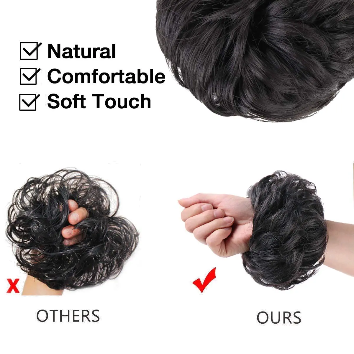 MORICA 2PCS Messy Bun Hair Piece for Women, Natural Black | Thick Volum Bun Synthetic Hair Extension - view 4
