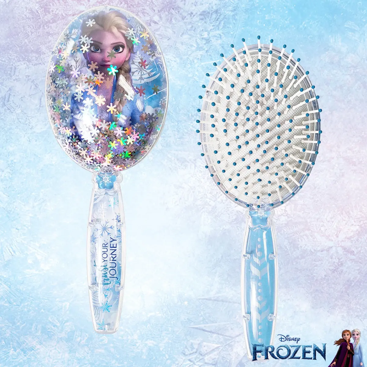 LUV HER Disney Frozen II Girls Snowflake Confetti Hair Brush featuring Elsa, Silver - Ages 3+ | Gentle Detangling for Kids - view 7