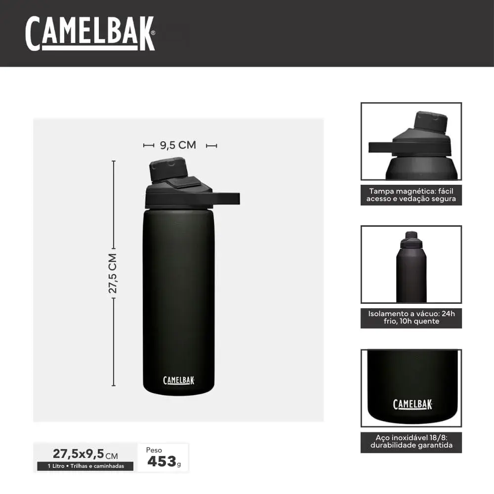 CamelBak Chute Mag Stainless Steel Water Bottle 946ml (32oz) | One-Handed Magnetic Cap & 12hr Cold Retention - view 3