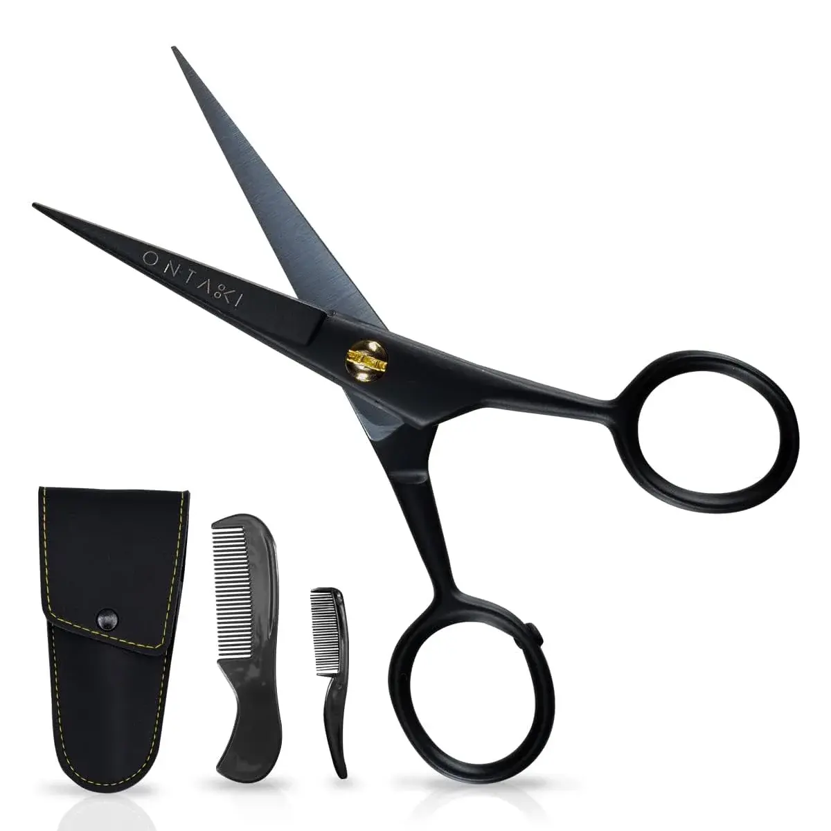 Ontaki 5" Black German Steel Beard & Mustache Scissors (3-Pack) | Precision Styling for Men - main product image