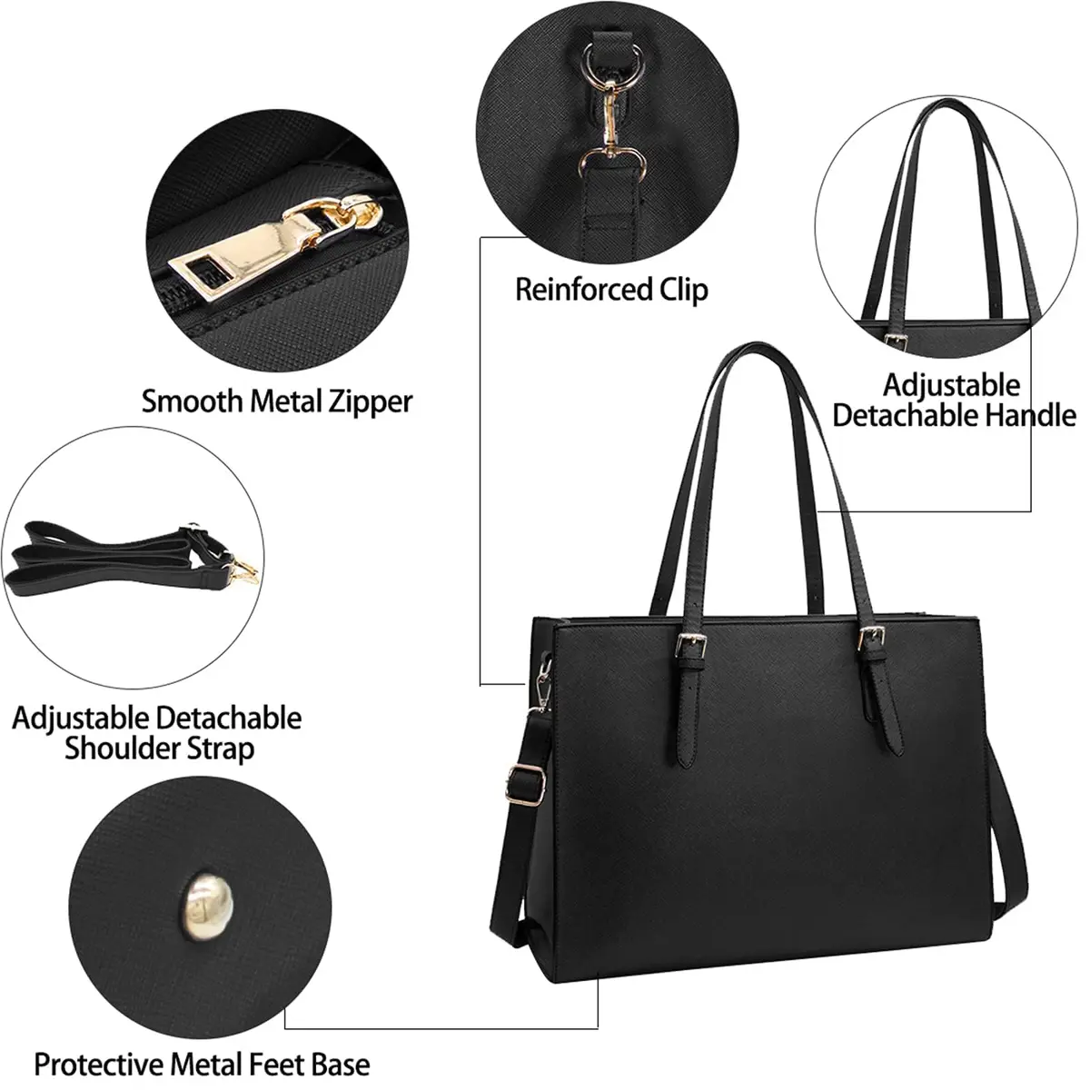 NUBILY Laptop Bag for Women 15.6" Vegan Leather Tote | Water-Resistant, Lightweight & Stylish - view 7