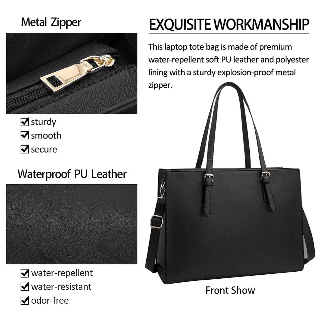 NUBILY Laptop Bag for Women 15.6" Vegan Leather Tote | Water-Resistant, Lightweight & Stylish - view 3