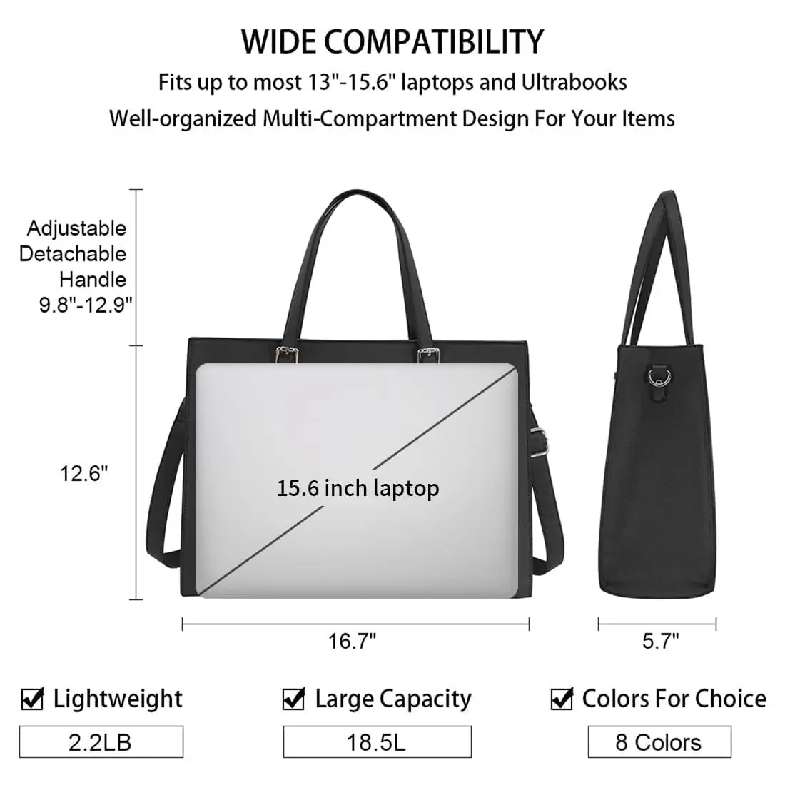 NUBILY Laptop Bag for Women 15.6" Vegan Leather Tote | Water-Resistant, Lightweight & Stylish - view 4