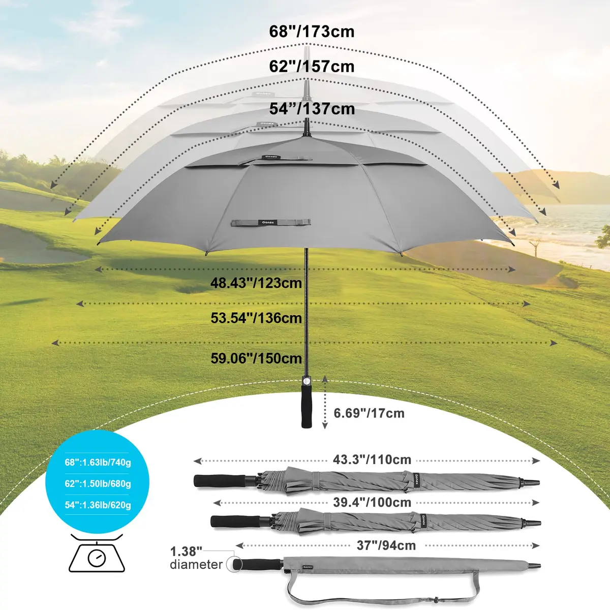 Gonex 68 Inch Golf Umbrella, Auto Open, Windproof, UV Protection | Large 68" Cover for Golf & Travel - view 6