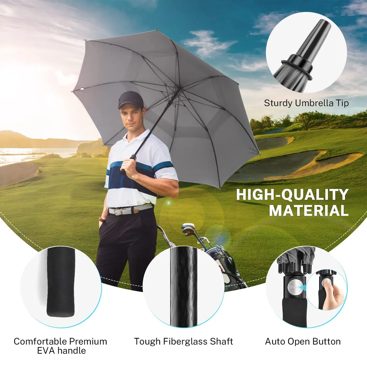 Gonex 68 Inch Golf Umbrella, Auto Open, Windproof, UV Protection | Large 68" Cover for Golf & Travel - view 2
