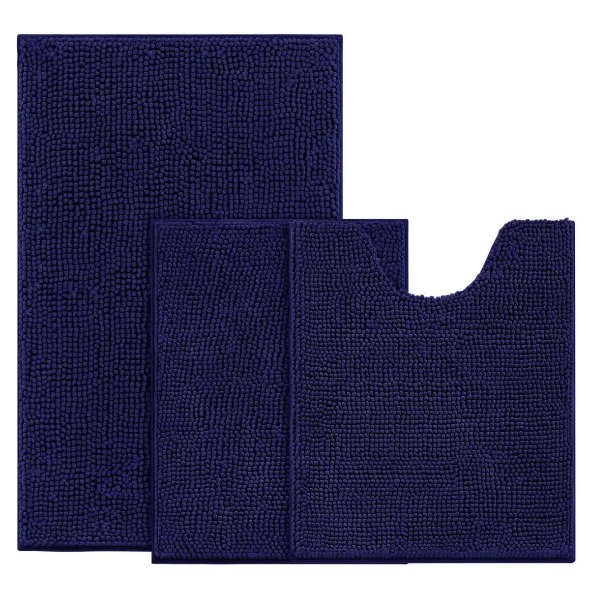 BYSURE Navy Blue Bathroom Rugs Sets 3 Piece Non Slip Plush Chenille Soft Washable Bath Mats | Extra Absorbent, Family Safe, 3-Piece - main product image