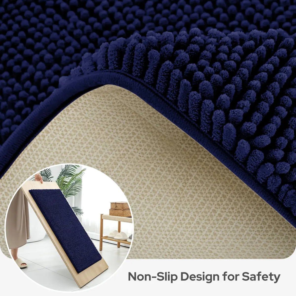 BYSURE Navy Blue Bathroom Rugs Sets 3 Piece Non Slip Plush Chenille Soft Washable Bath Mats | Extra Absorbent, Family Safe, 3-Piece - view 5