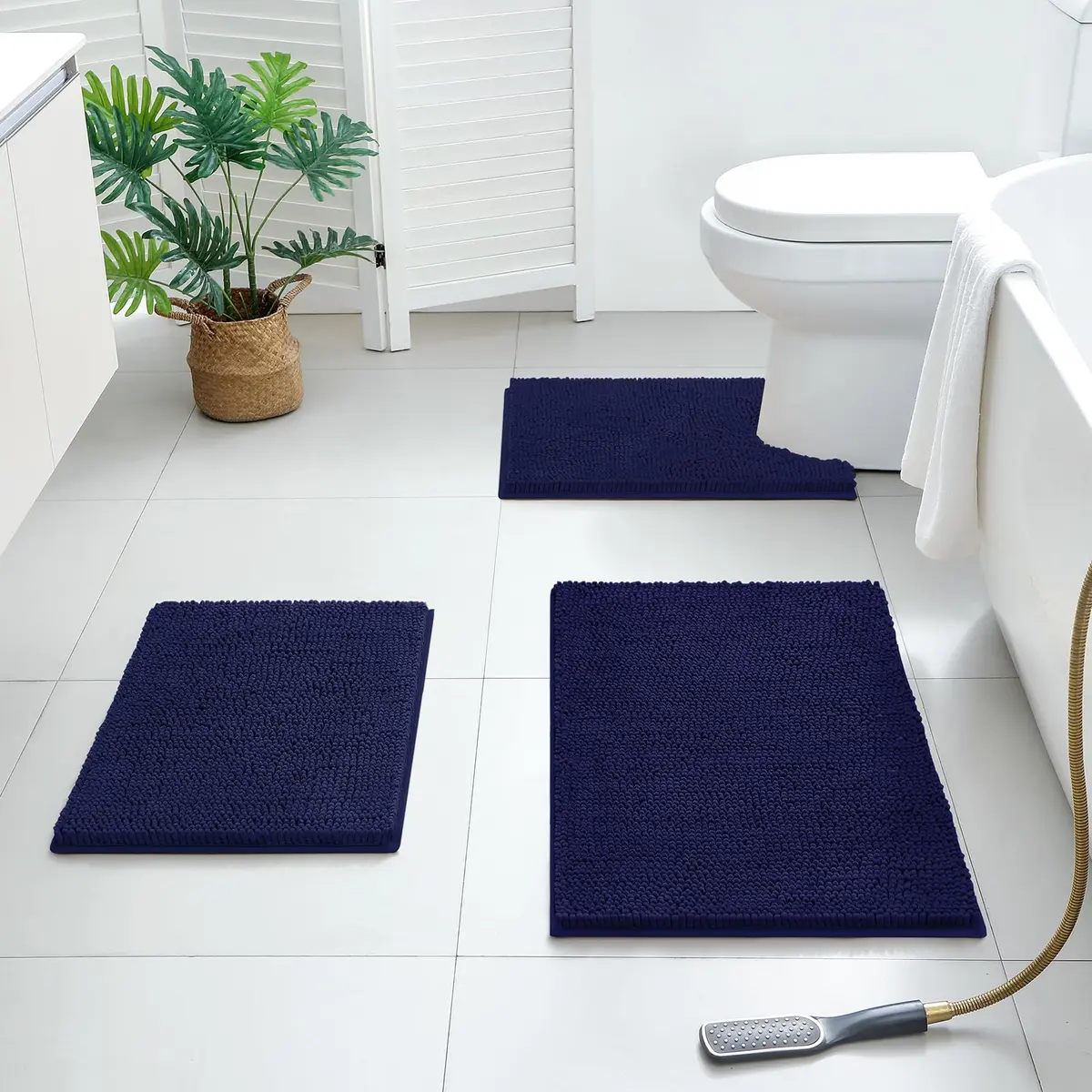 BYSURE Navy Blue Bathroom Rugs Sets 3 Piece Non Slip Plush Chenille Soft Washable Bath Mats | Extra Absorbent, Family Safe, 3-Piece - view 7