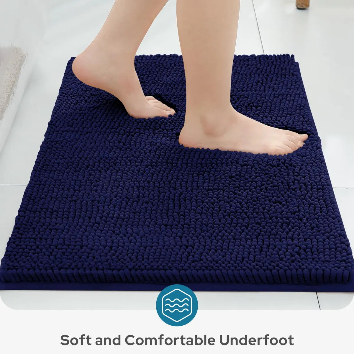 BYSURE Navy Blue Bathroom Rugs Sets 3 Piece Non Slip Plush Chenille Soft Washable Bath Mats | Extra Absorbent, Family Safe, 3-Piece - view 4