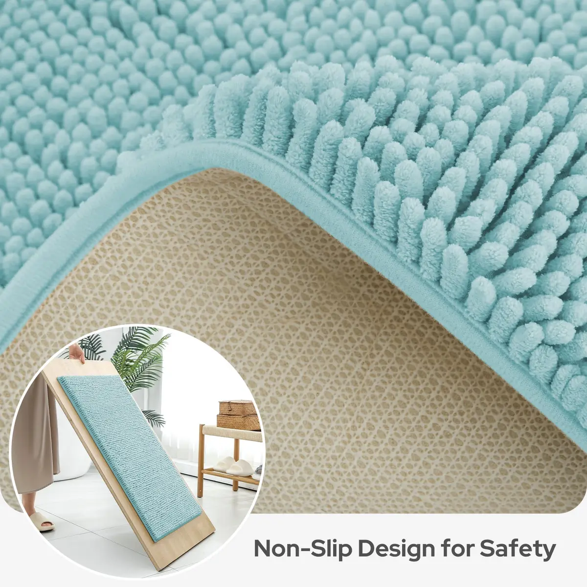 BYSURE Light Blue Bathroom Rugs Sets 3 Piece Non Slip Plush Chenille Washable - view 5
