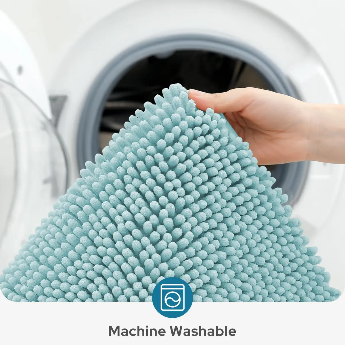 BYSURE Light Blue Bathroom Rugs Sets 3 Piece Non Slip Plush Chenille Washable - view 6
