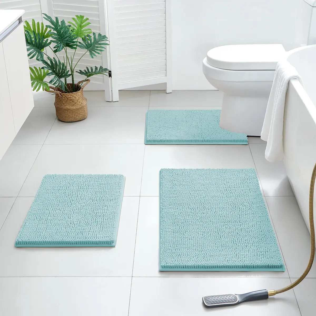 BYSURE Light Blue Bathroom Rugs Sets 3 Piece Non Slip Plush Chenille Washable - view 7