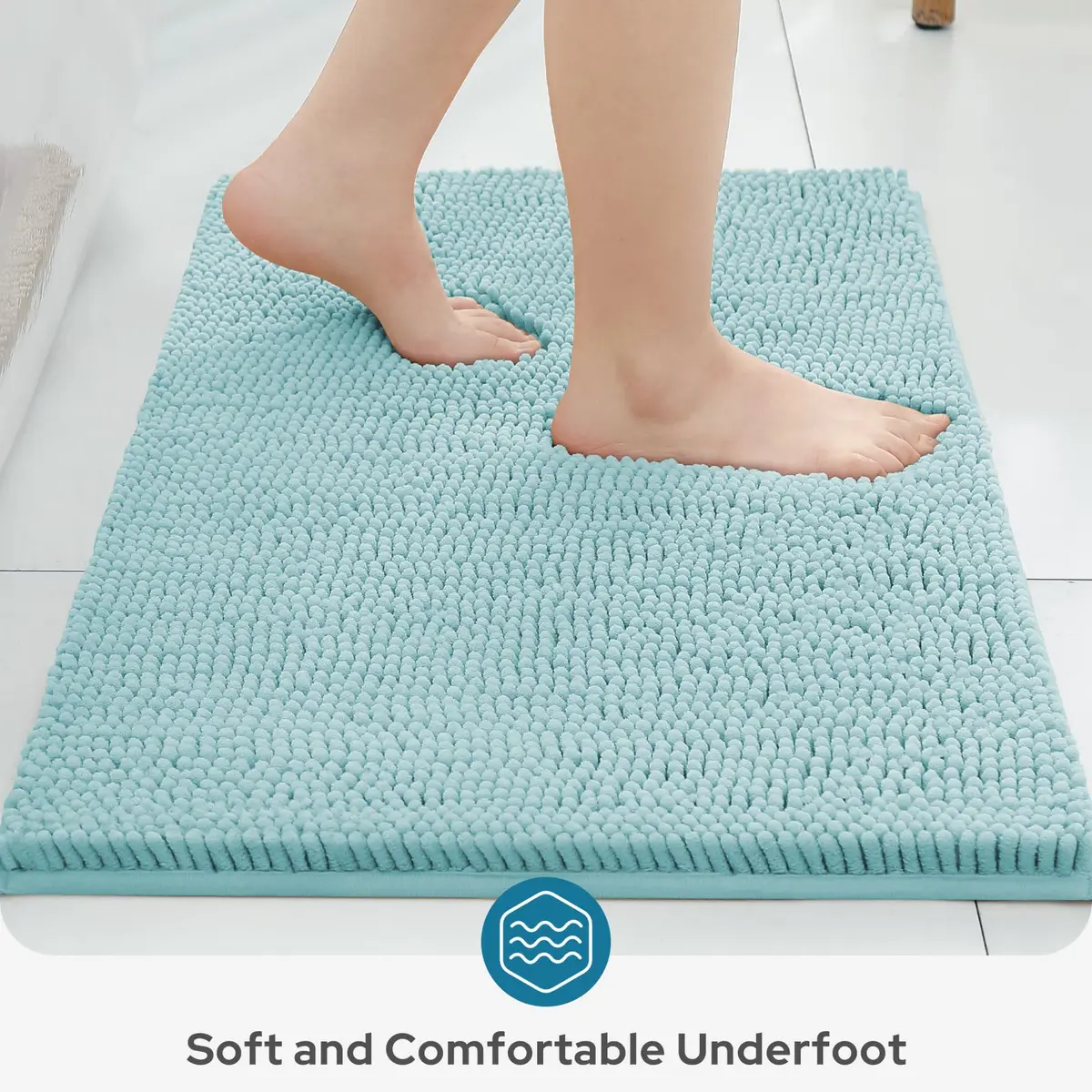 BYSURE Light Blue Bathroom Rugs Sets 3 Piece Non Slip Plush Chenille Washable - view 4