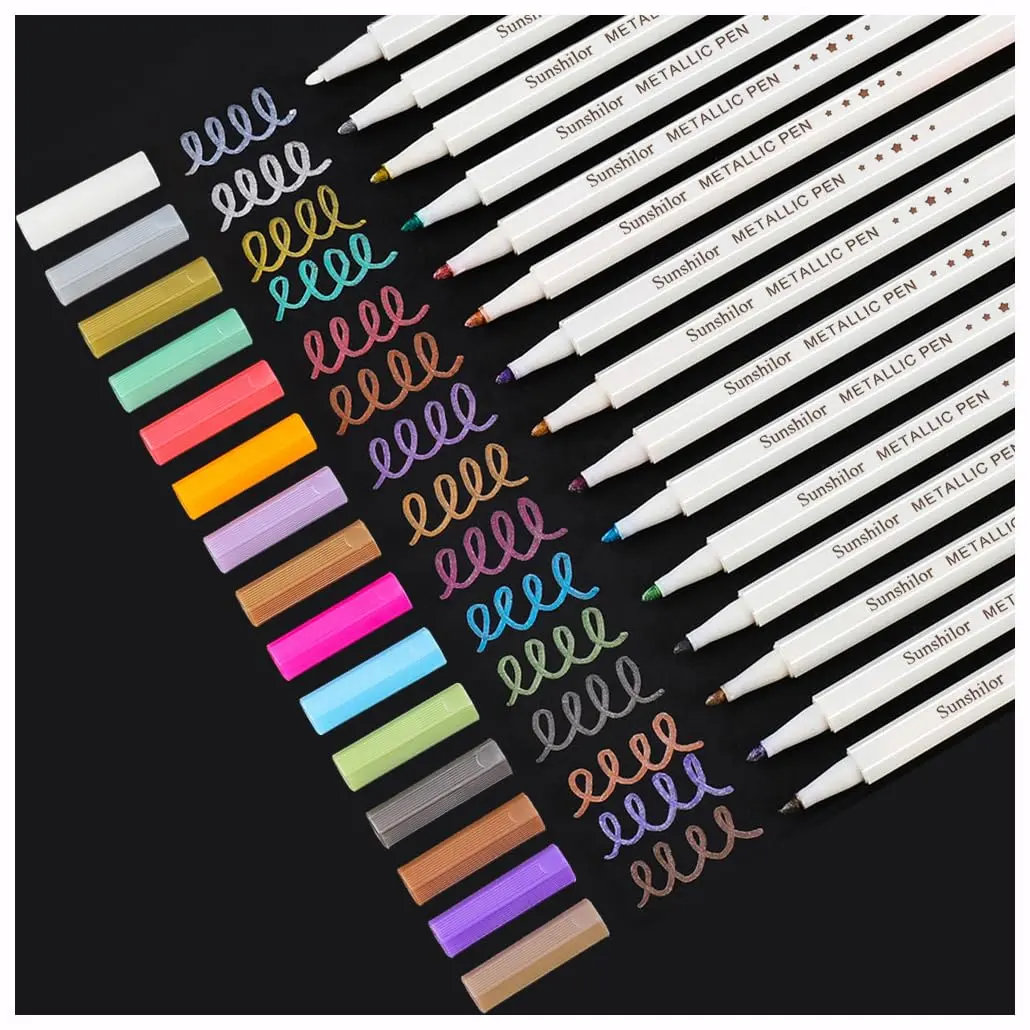 Sunshilor Metallic Markers Fine Point Metallic Marker Pens for Black Paper, Rock Painting, Easter Egg, Halloween Pumpkin, Card Making, Metal, Ceramic, Wine Glass, Set of 15 - main product image