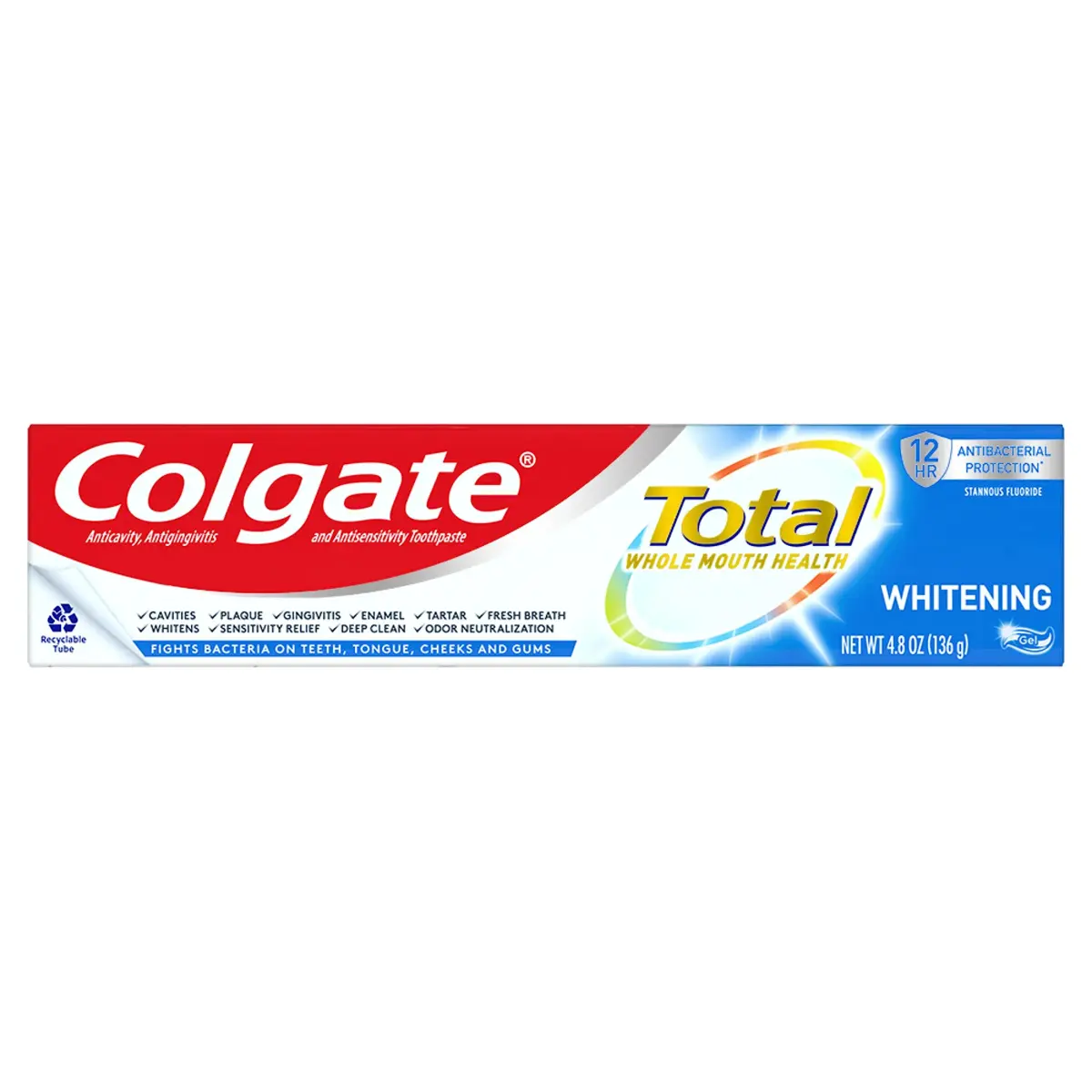 Colgate Total Teeth Whitening Gel Toothpaste 4.8 oz (142 ml) | Fights Bacteria for Whole Mouth Health - main product image
