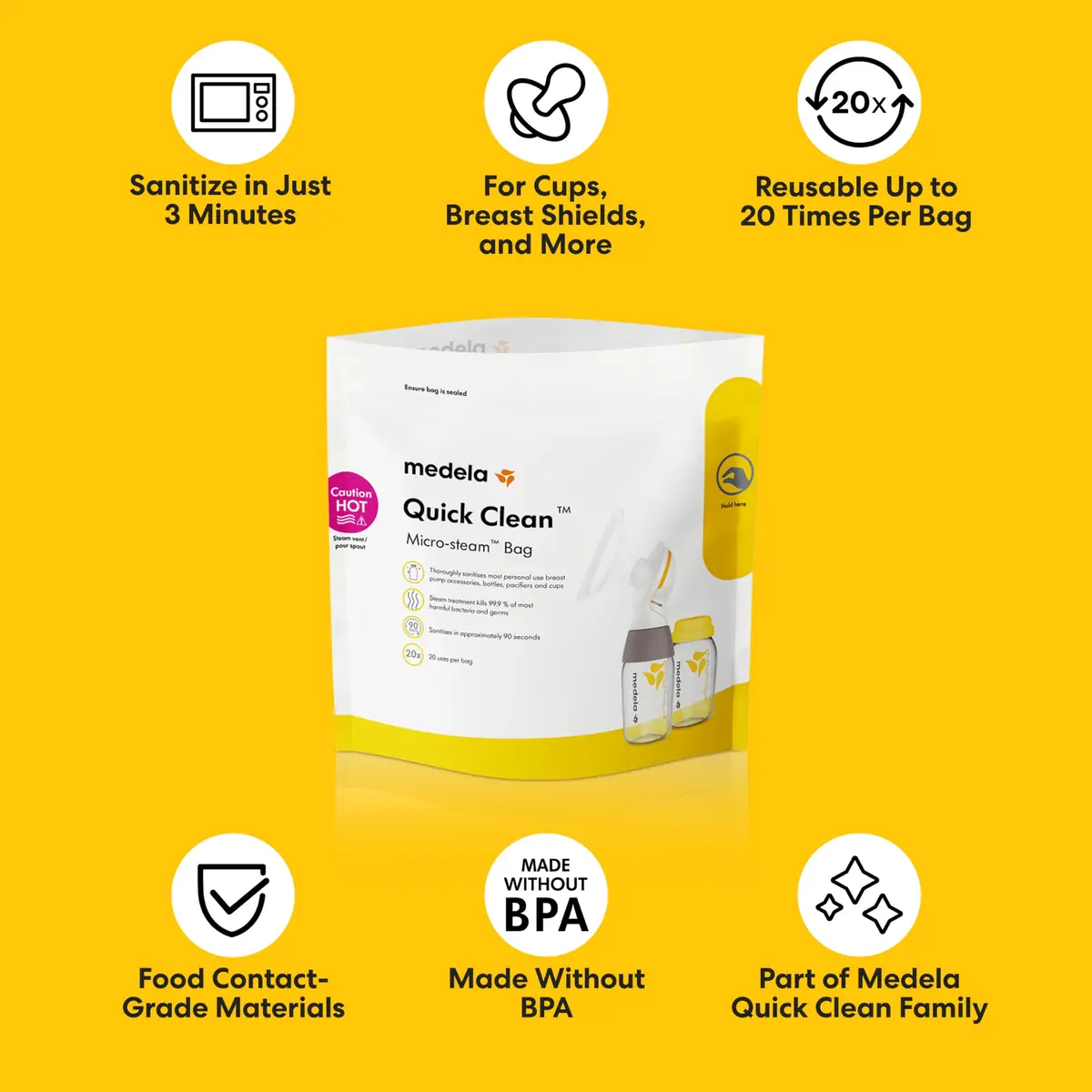 Medela Quick Clean Micro-Steam Bags | Microwave Sterilizer for Baby Bottles & Pump Parts | 12Ct - view 3