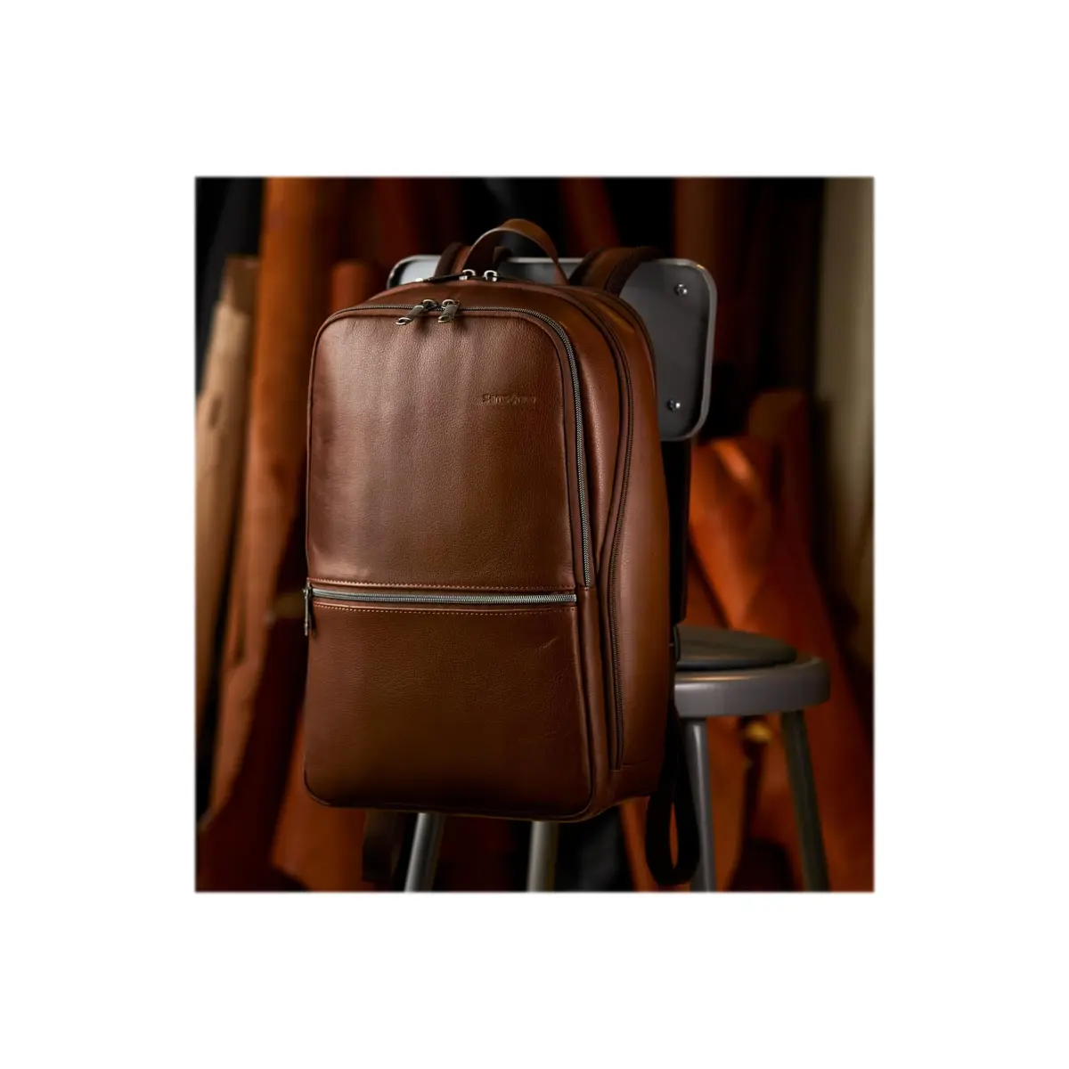 Samsonite Classic Leather Slim Backpack Cognac 22.2L (0.78 cu ft) | Professional Commuter Bag - view 2