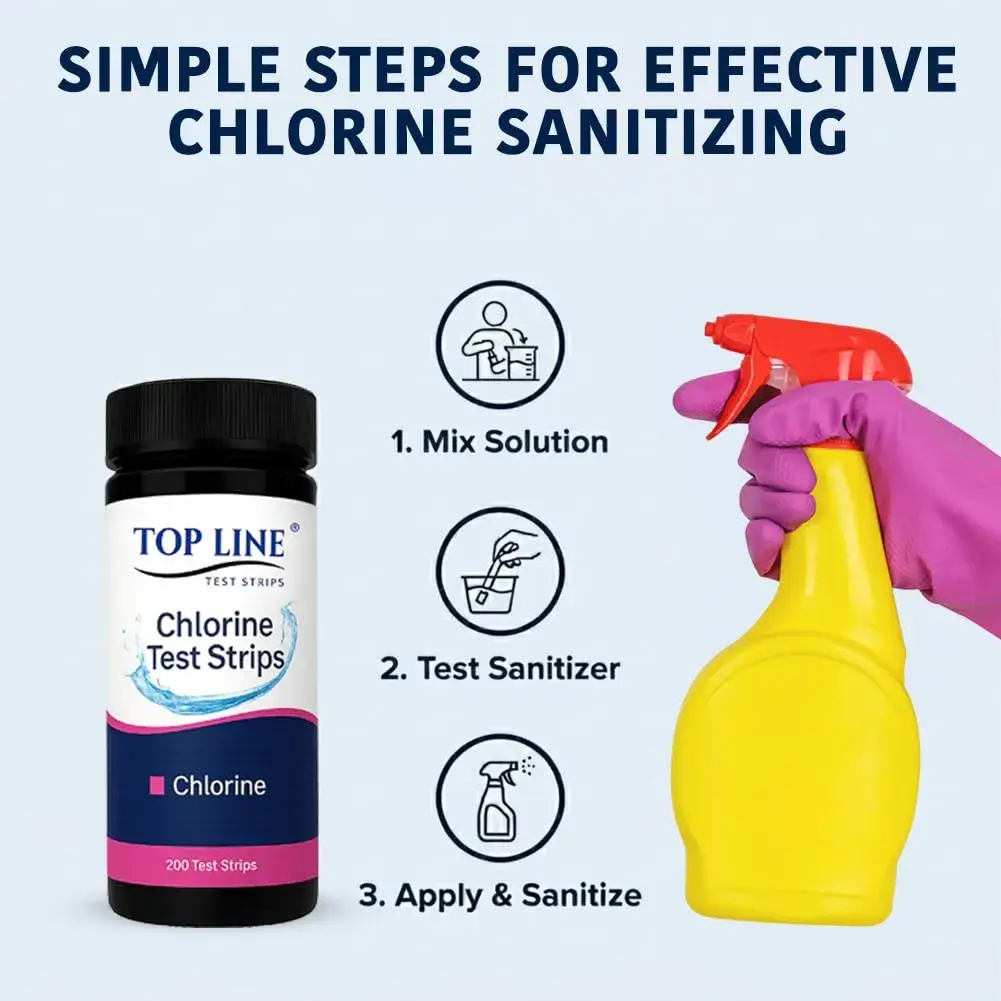 TOP LINE TEST STRIPS 200 Chlorine Test Strips for Food Service 0-500 ppm | Bleach Sanitizer Test Strips - view 9