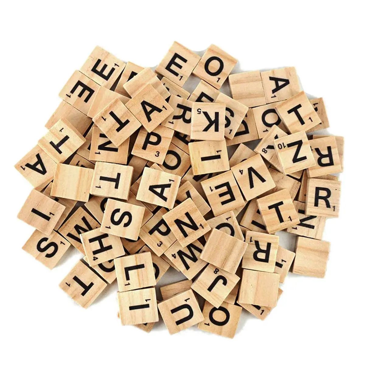TMEEIHNSS 100Pcs Wooden Alphabet Tiles for Crafts & Wall Art | Solid Wood, 18x20mm, 4mm Thick - main product image