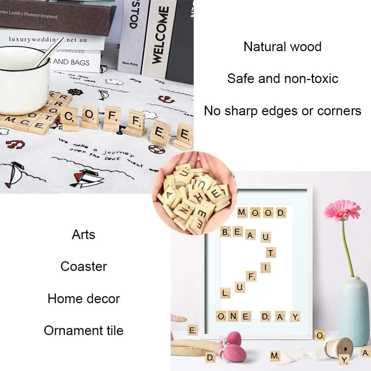 TMEEIHNSS 100Pcs Wooden Alphabet Tiles for Crafts & Wall Art | Solid Wood, 18x20mm, 4mm Thick - view 9