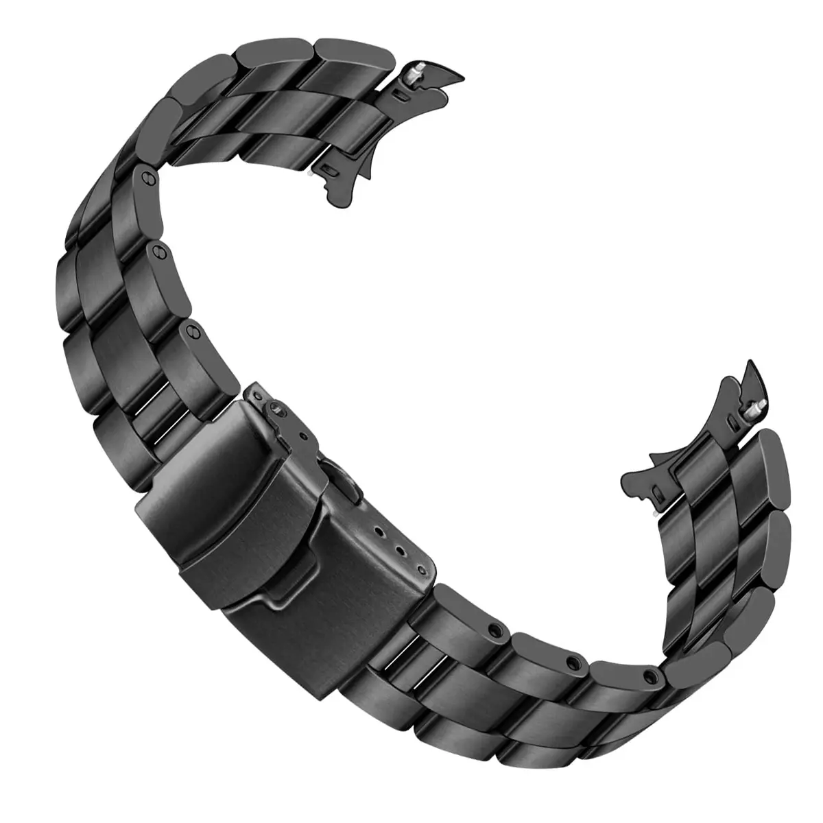 Juntan 22mm Black Solid Stainless Steel Curved End Watch Band with Double Deployment Clasp | Brushed Finish - main product image