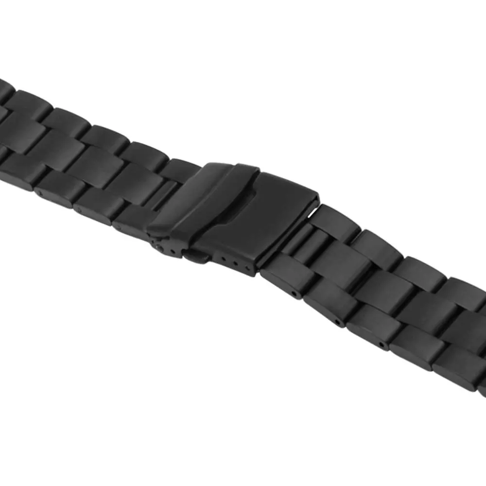 Juntan 22mm Black Solid Stainless Steel Curved End Watch Band with Double Deployment Clasp | Brushed Finish - view 5