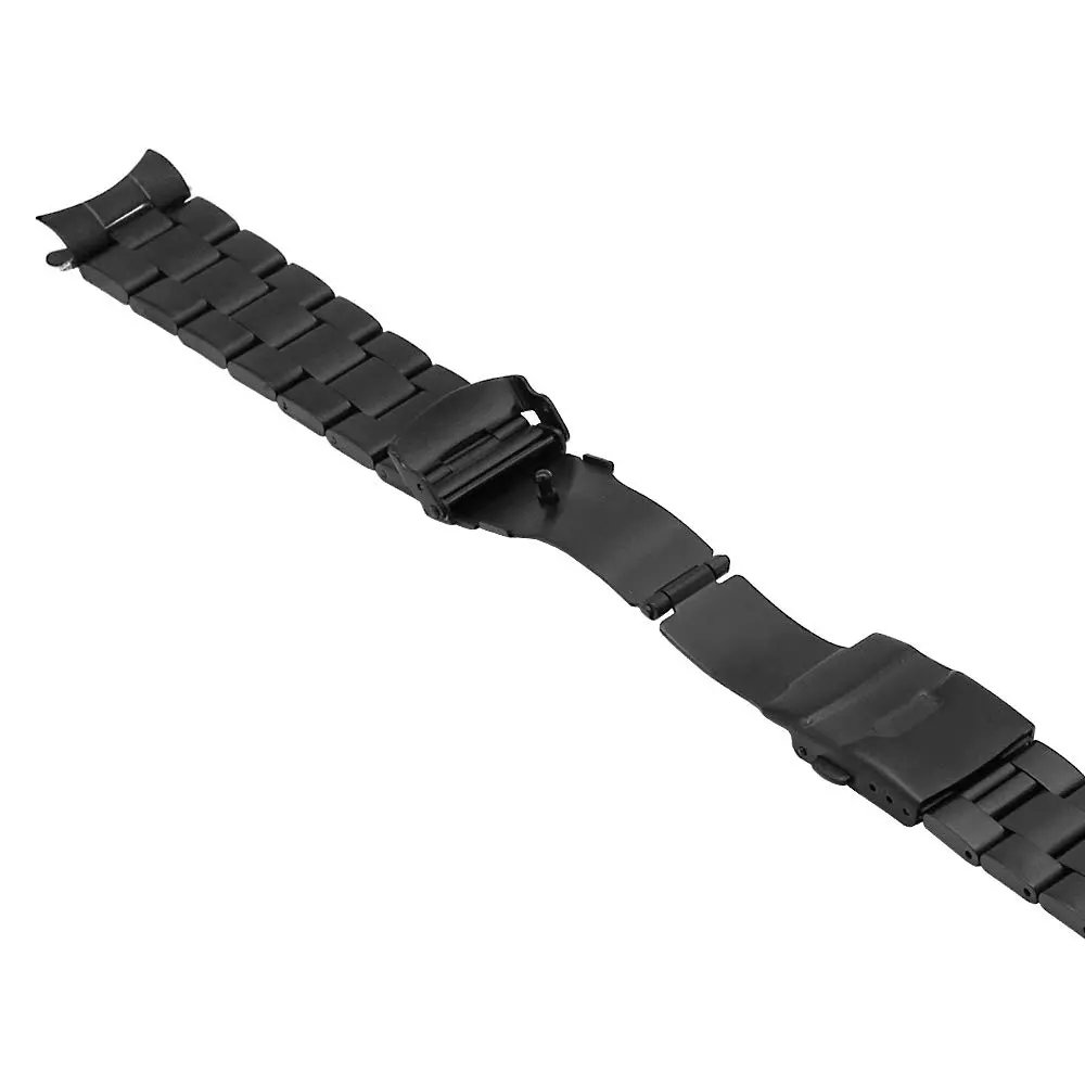 Juntan 22mm Black Solid Stainless Steel Curved End Watch Band with Double Deployment Clasp | Brushed Finish - view 6